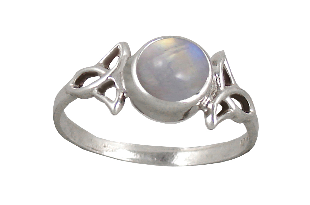 Sterling Silver Celtic Knotwork Ring With Rainbow Moonstone Size 9